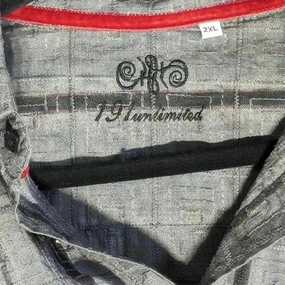 191 Unlimited Graphic striped square Button Down shirt XXL Gray Black - Picture 6 of 7